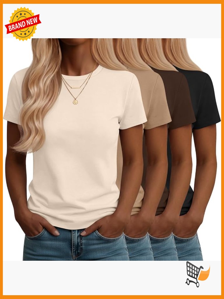 4pk Women's Crew Neck Short Sleeve T-Shirts Multipack Loose Fit Tees